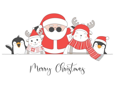 可爱的卡通企鹅麋鹿圣诞老人图片免抠矢量图