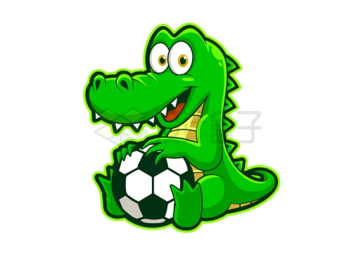 超可爱的卡通绿色鳄鱼玩足球8007571矢量图片免抠素材