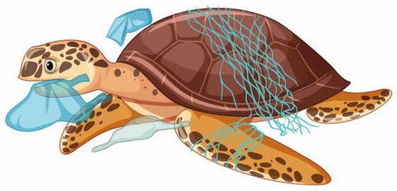 缠着塑料袋渔网等海洋垃圾的海龟环境保护主题免抠png图片矢量图素材