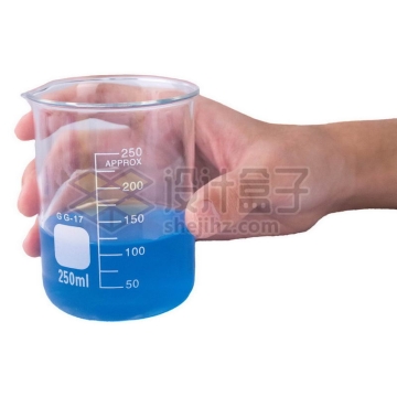 一只手拿着玻璃烧杯刻度杯等化学实验仪器7269865png图片免抠素材