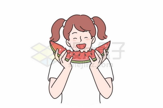 卡通女孩吃西瓜手绘插画6536111矢量图片免抠素材免费下载