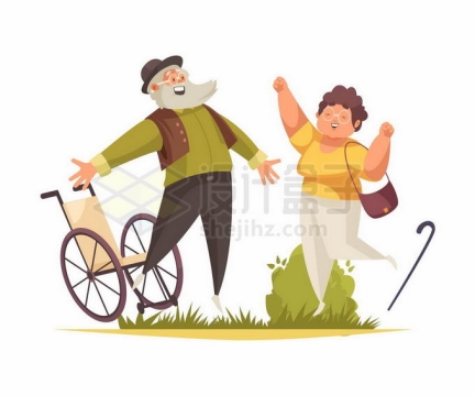摆脱轮椅和拐杖的腿脚不利索的老爷爷和老奶奶象征了老人身体健康8382258矢量图片免抠素材