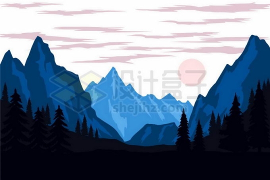 深蓝色的高峰远山大山和山谷森林剪影风景2715686矢量图片免抠素材免费下载