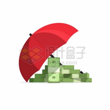 红色雨伞下面的美元钞票象征了资金安全保险业务9908418矢量图片免抠素材