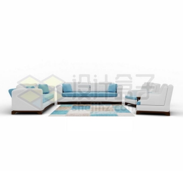蓝白色客厅沙发多人沙发客厅装修家具7807586矢量图片免抠素材