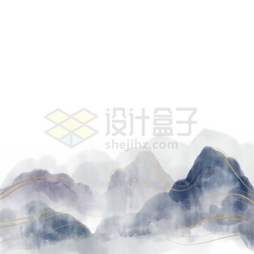 金丝线风格中国风山水画免抠图片素材
