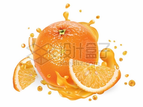 切开的橙子和橙汁美味水果汁液体效果广告效果3219424矢量图片免抠素材