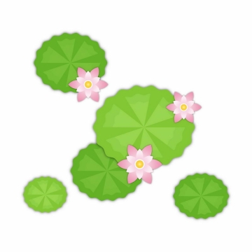 俯视视角的粉红色莲花和翠绿色莲叶简约插画3457805矢量图片免抠素材