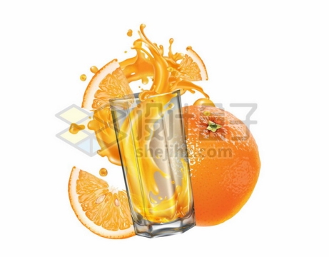 切开的橙子和橙汁美味水果汁液体效果广告效果9071689矢量图片免抠素材