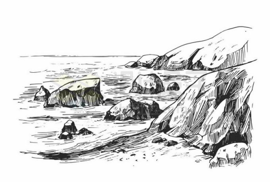 海边的石头铅笔手绘素描插画9810028矢量图片免抠素材
