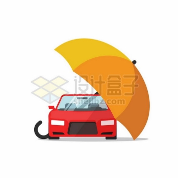黄色雨伞下面的红色汽车象征了汽车保险业务3639723矢量图片免抠素材
