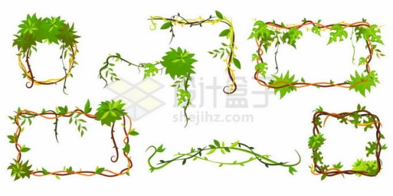 各种树叶绿叶装饰的热带雨林藤蔓植物组成的边框7755730矢量图片免抠素材免费下载