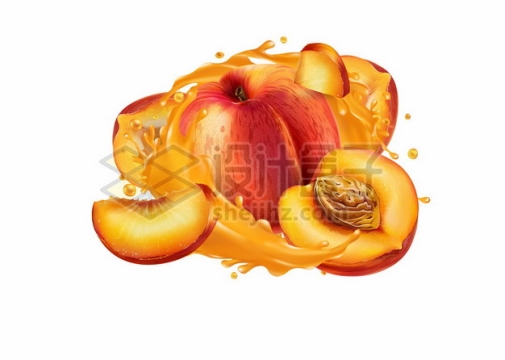 切开的桃子和桃子汁美味水果汁液体效果广告效果3856562矢量图片免抠素材