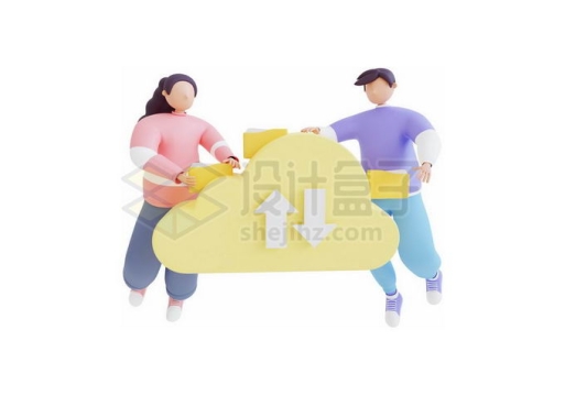 卡通男人和女人在使用云计算技术3D模型5937788矢量图片免抠素材