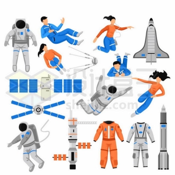 各种处于失重状态的卡通中国宇航员和卫星空间站航天器火箭等7413304矢量图片免抠素材免费下载