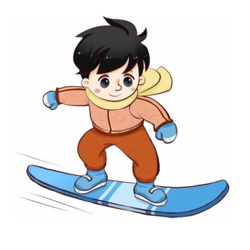 玩滑雪板的卡通男孩冬季运动会333150免抠图片素材