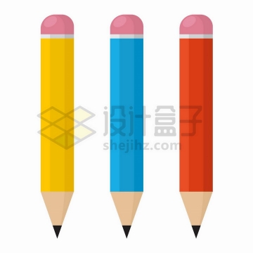 黄色蓝色和红色卡通铅笔学习用品png图片免抠矢量素材