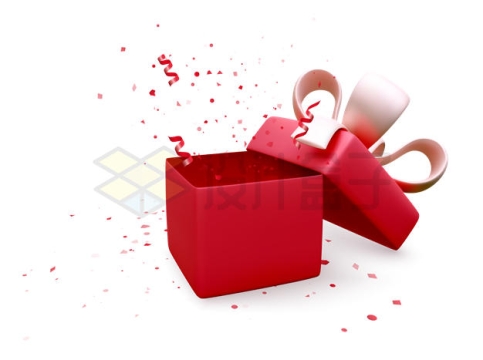 打开的红色礼物盒和飞出来的碎纸屑效果2600917矢量图片免抠素材