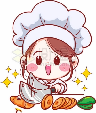 卡通小美女厨师切胡萝卜6803870矢量图片免抠素材