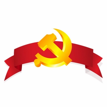 金色的党徽和红色飘带装饰建党节3480571矢量图片免抠素材