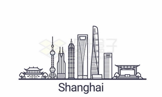 上海东方明珠塔等陆家嘴地标建筑手绘插画1355941矢量图片免抠素材免费下载