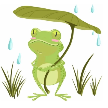 可爱的卡通青蛙撑着一片绿叶当雨伞挡雨3990288免抠图片素材