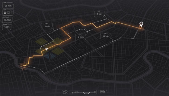 暗黑风格城市地图和多条醒目发光橙色导航线路6941552矢量图片免抠素材下载