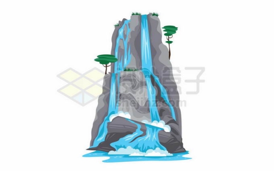 卡通山上的瀑布流水风景画3222369矢量图片免抠素材