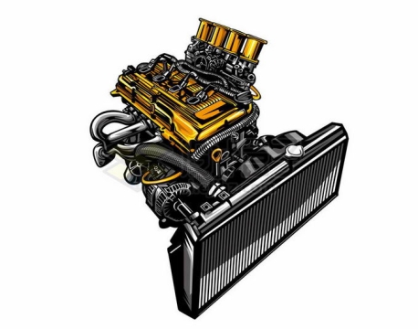 黄色涡轮增压发动机汽车发动机漫画风格2401293矢量图片免抠素材
