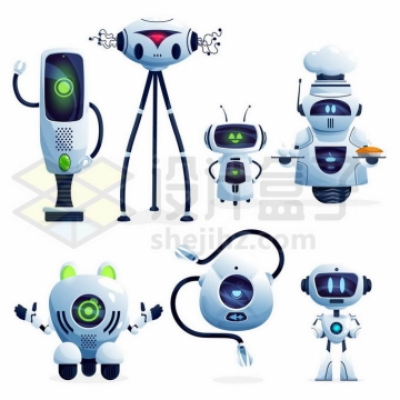 7款可爱的服务型卡通机器人和工业机器人7006752矢量图片免抠素材