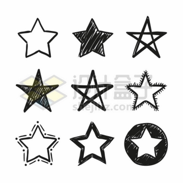 9款黑色手绘涂鸦风格的五角星6325741矢量图片免抠素材