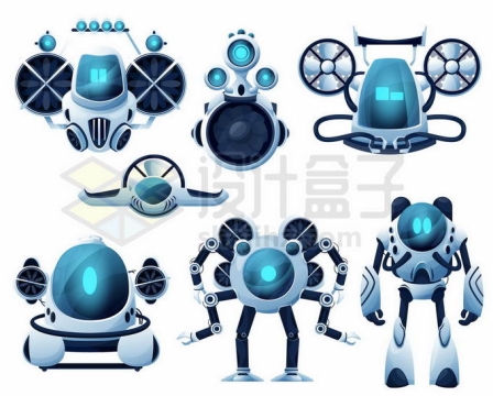 7款可爱的飞行机器人和卡通机器人3509633矢量图片免抠素材