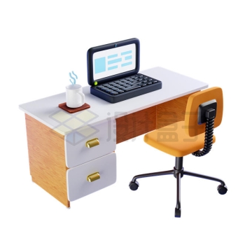 白色办公桌电脑桌上的笔记本电脑和椅子3D模型5927895PSD免抠图片素材