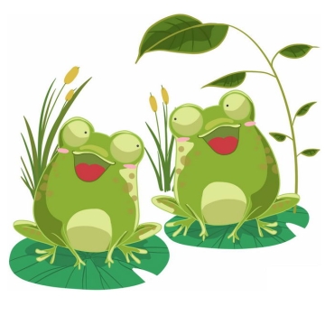 两个可爱的卡通青蛙趴在莲叶上唱歌快乐的青蛙1382475免抠图片素材