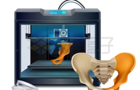 使用3D打印机打印人体骨骼3296444矢量图片免抠素材