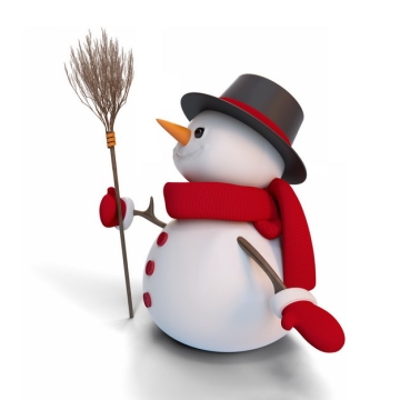 戴着魔术帽和红围巾的雪人拿着扫帚扫把752533png图片素材