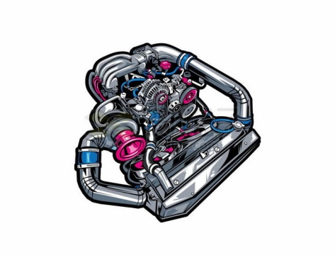 卡通涡轮增压发动机汽车发动机漫画风格5122076矢量图片免抠素材