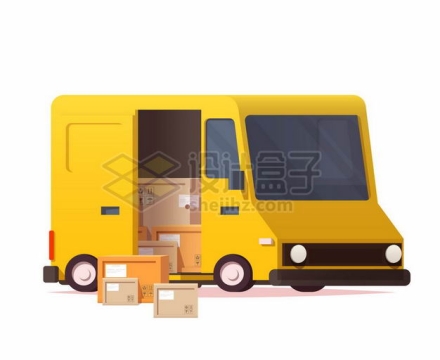 黄色的卡通面包车正在运载货物1002716矢量图片免抠素材