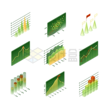 9款3D风格绿色PPT数据图表9719787矢量图片免抠素材