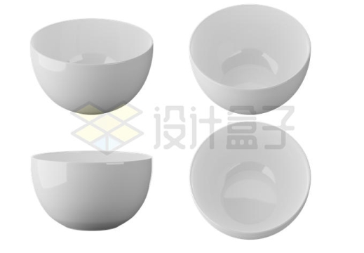 4个不同角度的白色饭碗瓷碗9679474PSD免抠图片素材