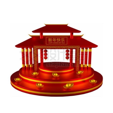 红色喜庆的中国风新年春节门楼牌楼3D模型1598621矢量图片免抠素材