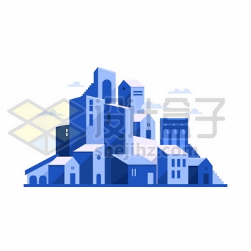 扁平化风格蓝色城市高楼大厦建筑群插画7754985矢量图片免抠素材