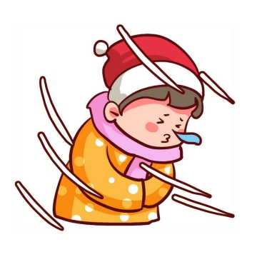 冬天寒风中被冻得流鼻涕的卡通男孩表情包9890781免抠图片素材