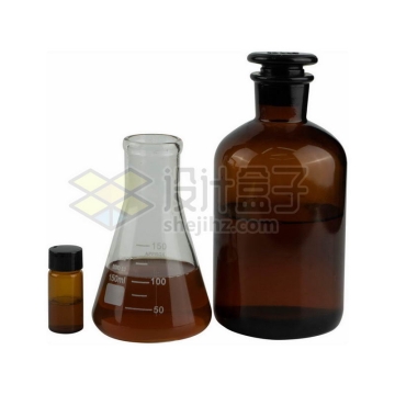 玻璃广口试剂瓶棕色瓶和锥形烧瓶等化学实验仪器2834534png图片免抠素材