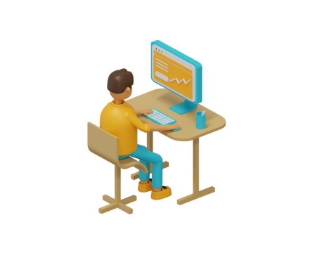 3D风格卡通男孩正在操作电脑1562549免抠图片素材