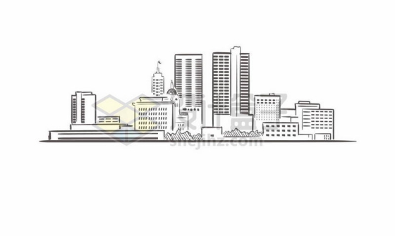 黑色线条手绘城市高楼大厦天际线手绘插画5891634矢量图片免费下载