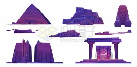 紫色的卡通金字塔狮身人面像埃及神庙等旅游景点3078306矢量图片免抠素材免费下载