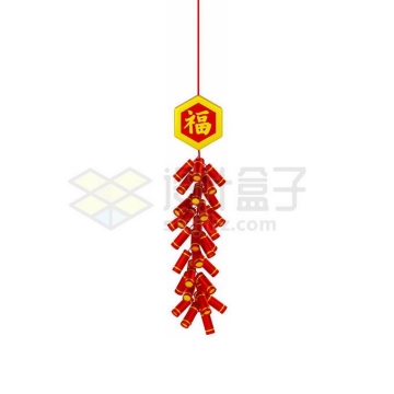 一串带福字的新年春节红色鞭炮3D模型3983371矢量图片免抠素材
