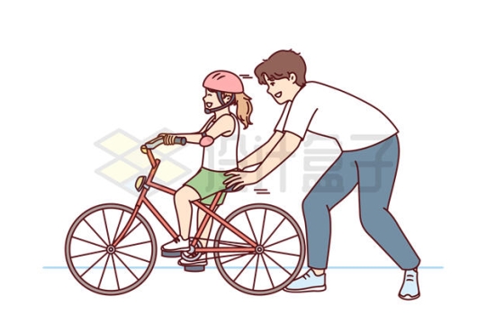 父亲节卡通爸爸正在教女儿学骑自行车3116034矢量图片免抠素材下载