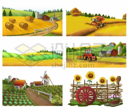 六款秋收季节的农村农忙场景风景图145989图片免抠矢量素材